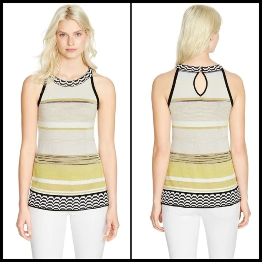 Women's Striped Sleeveless Top - Black, White, Yellow
